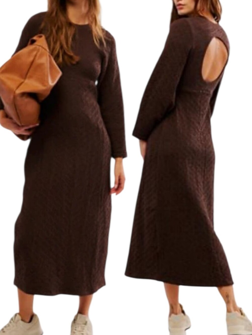 Free People Gabby Seamless Midi Dress Brown Sz M/L - Picture 2 of 6